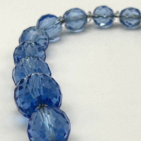Vintage Czech Faceted Blue Glass Crystal Bead Necklace Graduated 16” - Picture 12 of 16
